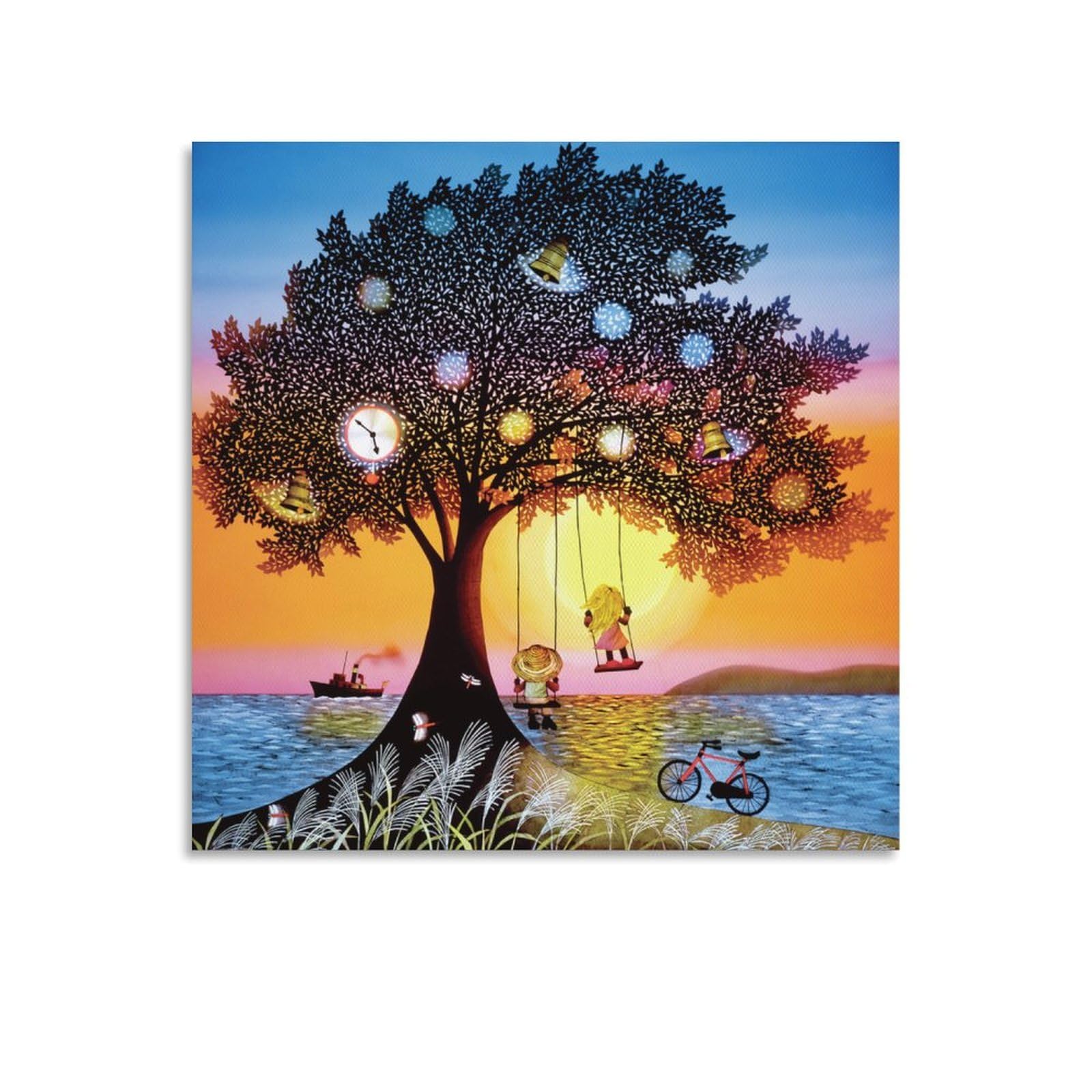Amazon.co.jp: 藤城清治 ポスター「夕日のブランコ」影絵 印刷 壁
